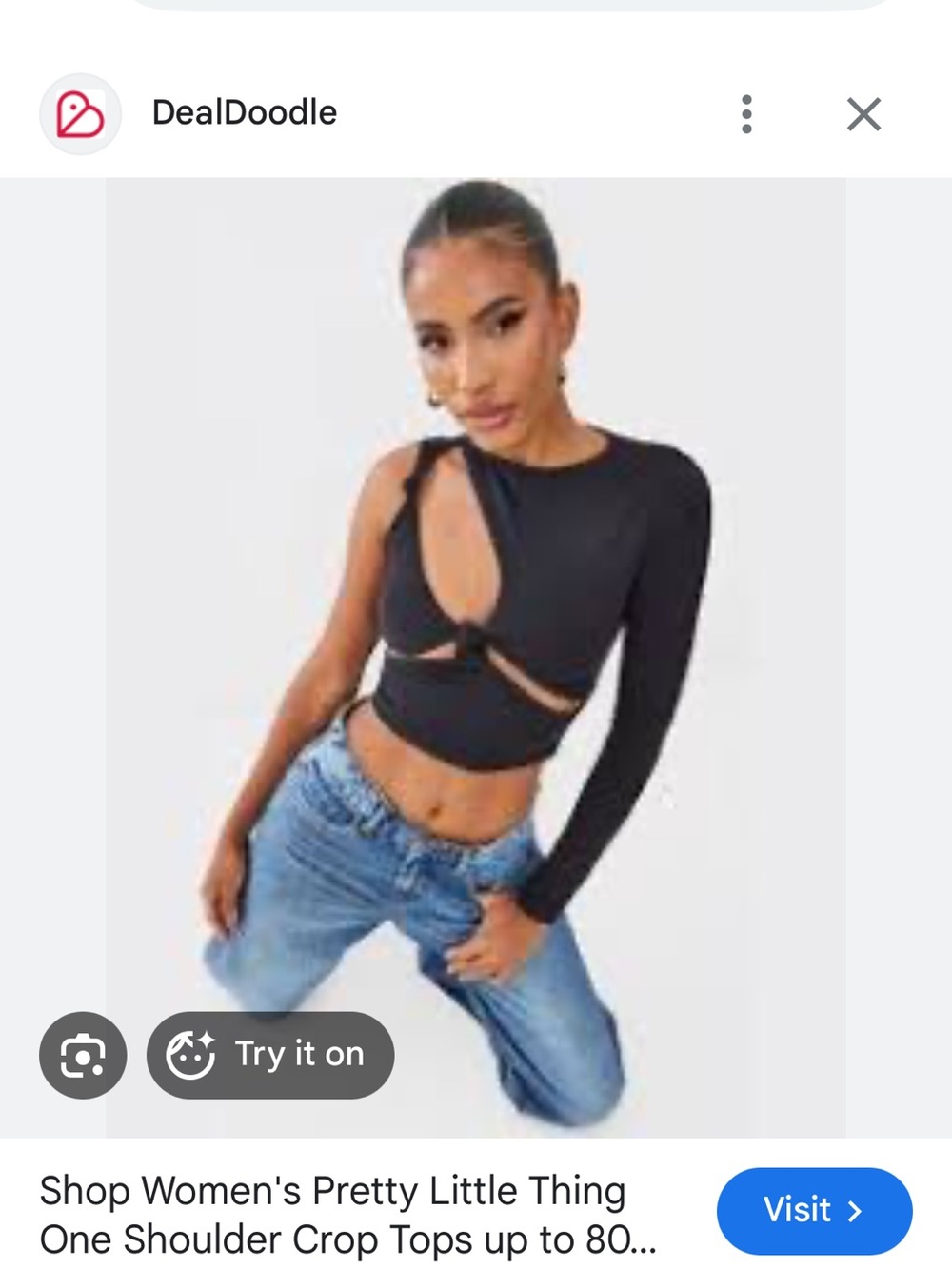 PrettyLittleThing Black One-Shoulder Cutout Tie Crop Top